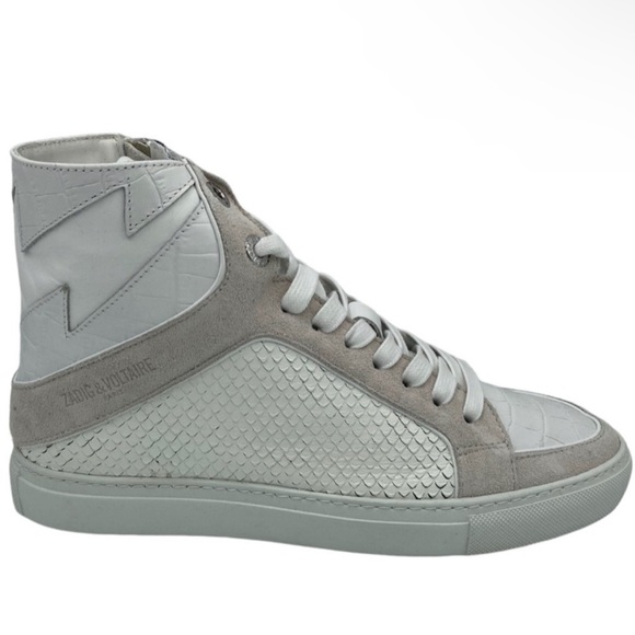 Zadig & Voltaire Keith White Flash High Top Sneakers Size FR 38 US 7 Snake Zip - Picture 1 of 6
